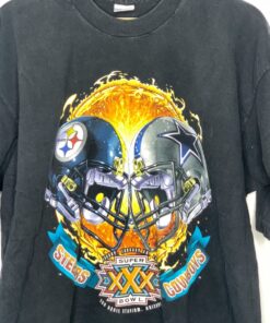 Vintage Style Steelers Vs. Cowboys 1996 Super Bowl T-Shirt Sweatshirt Pullover Hoodie Reprinted Full Color Full Size Gift for NFL Fans