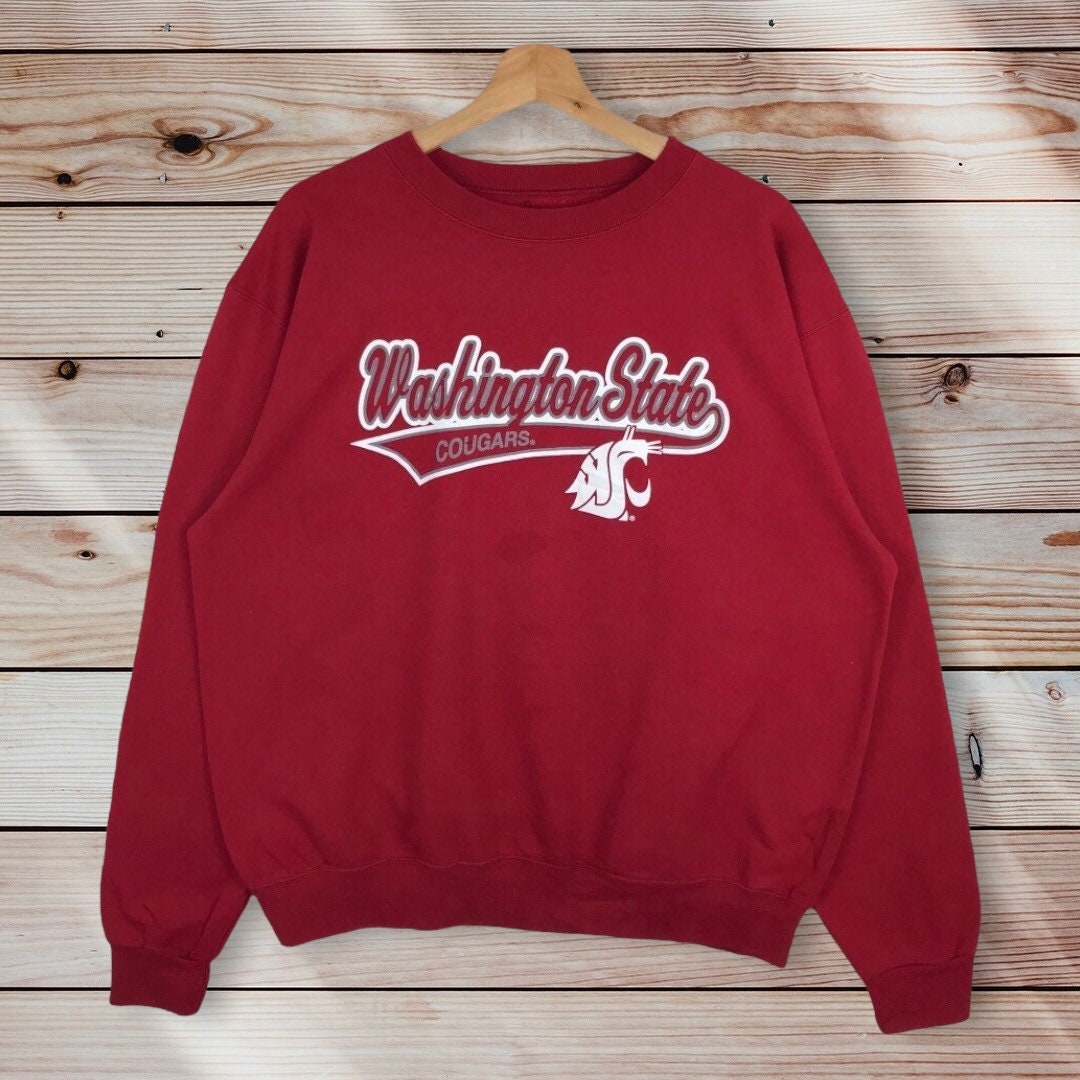 Vintage Style Washington State University Crewneck Sweatshirt Printed Logo Washington State Cougars Sweater Pullover, Hoodie, Shirt Gifts for Fans