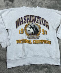 Vintage UW Huskies Washington Heathered 1991 Champions Crewneck Sweater, UW Sweatshirt Gifts For NCAA Fans