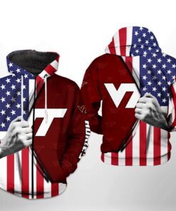 Virginia Tech Hokies Ncaa Us Flag 3D All Over Print Hoodie, Zip-Up Hoodie