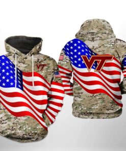 Virginia Tech Hokies Ncaa Us Flag Camo Veteran 3D All Over Print Hoodie, Zip-Up Hoodie