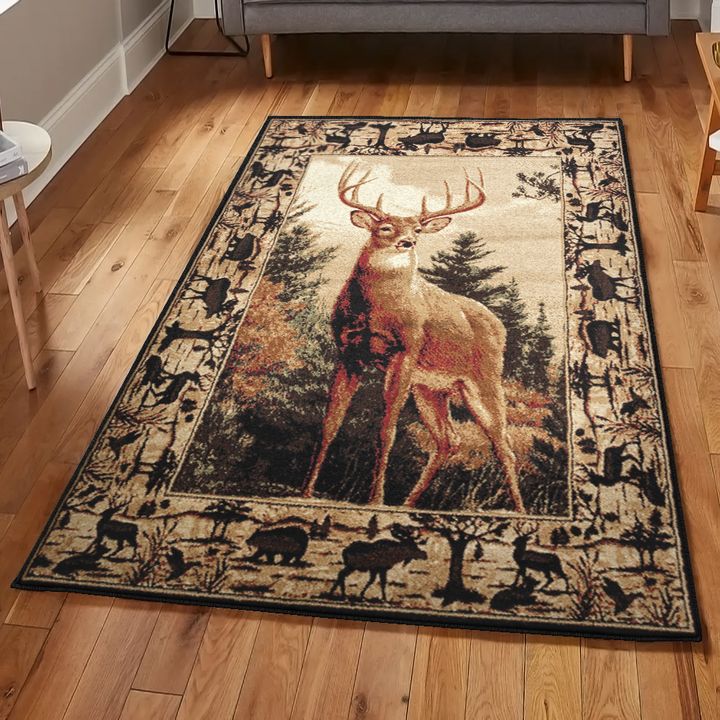 Washable Area Rugs, Woodside Rug, Rustic Rug, Rustic Lodge Area Rugs, Carpet for Living Room A44