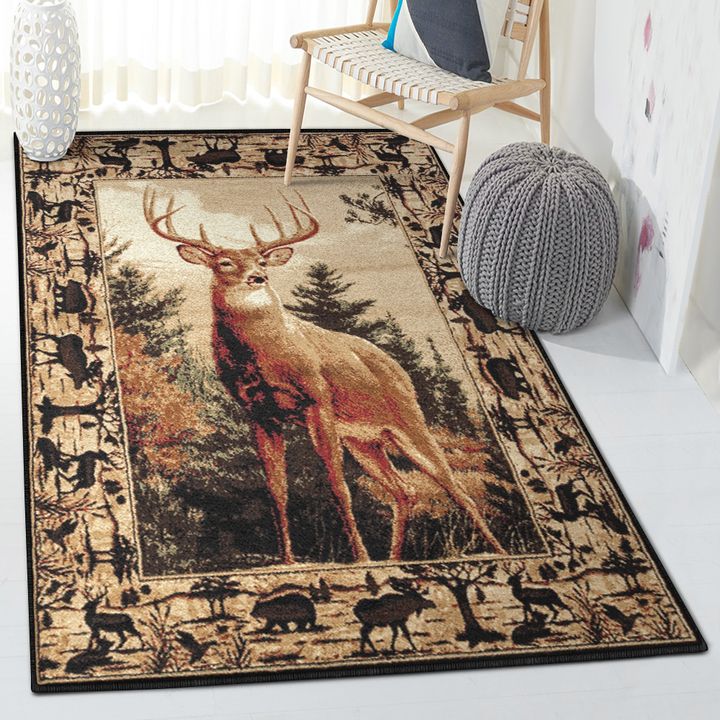 Washable Area Rugs, Woodside Rug, Rustic Rug, Rustic Lodge Area Rugs, Carpet for Living Room A44