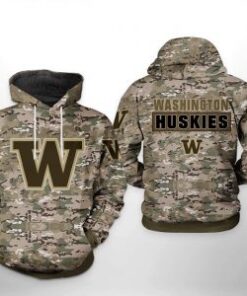 Washington Huskies Ncaa Camo Veteran 3D All Over Print Hoodie, Zip-Up Hoodie