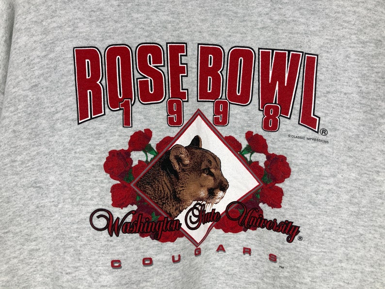 Washington State Cougar Sweatshirt Vintage 90s Rose Bowl 1998 Washington Cougar State University Pullover Crewneck