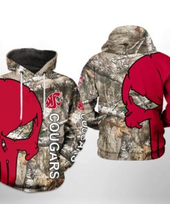 Washington State Cougars Ncaa Camo Veteran Hunting 3D All Over Print Hoodie, Zip-Up Hoodie