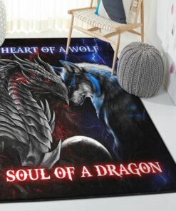 Werewolves Of London Washable Rugs, Dragon Heart Of A Wolf Rug, Dragon Area Rug, Dragon Themed Rugs, Gift For Dragon Lovers, Personalized Rug, Carpet For Living Room, Bedding Room Home Decor DG133