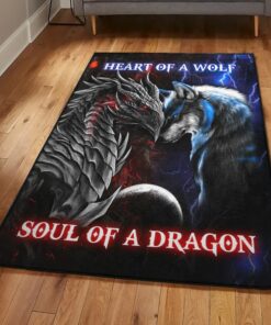 Werewolves Of London Washable Rugs, Dragon Heart Of A Wolf Rug, Dragon Area Rug, Dragon Themed Rugs, Gift For Dragon Lovers, Personalized Rug, Carpet For Living Room, Bedding Room Home Decor DG133