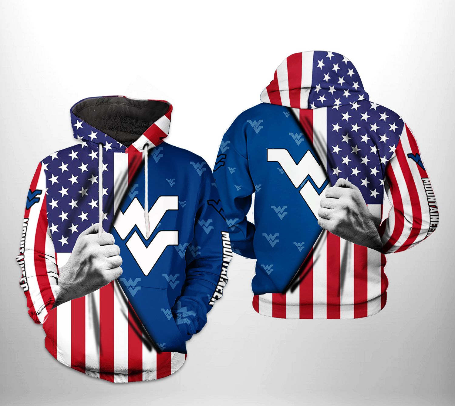 West Virginia Mountaineer Ncaa Us Flag 3D All Over Print Hoodie, Zip-Up Hoodie