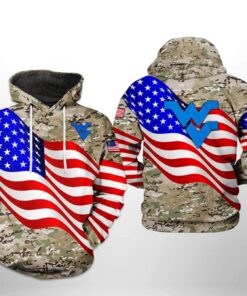 West Virginia Mountaineer Ncaa Us Flag Camo Veteran 3D All Over Print Hoodie, Zip-Up Hoodie