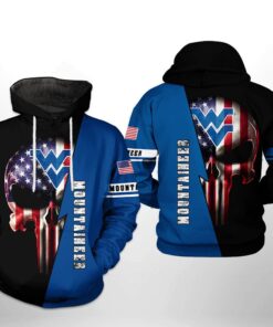 West Virginia Mountaineer Ncaa Us Flag Skull 3D All Over Print Hoodie, Zip-Up Hoodie