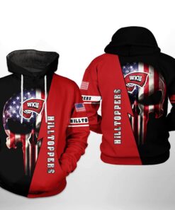 Western Kentucky Hilltoppers Ncaa Us Flag Skull 3D All Over Print Hoodie, Zip-Up Hoodie