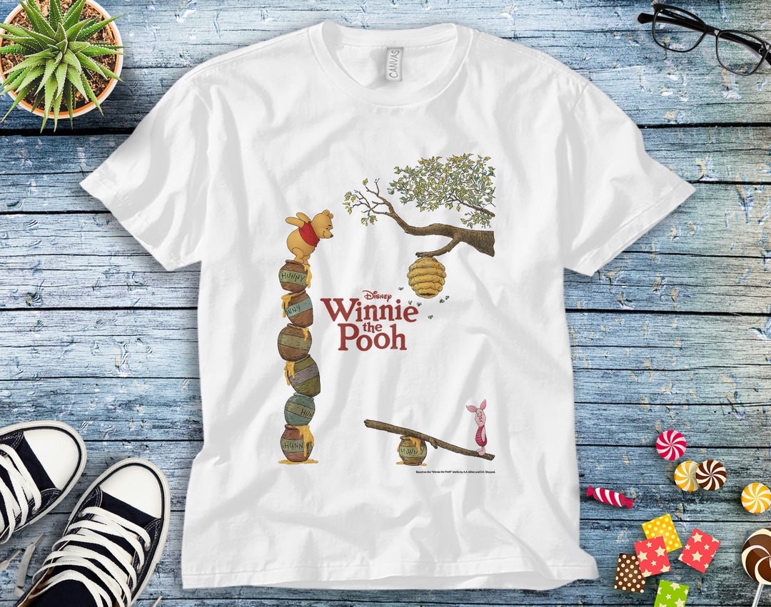 Winnie The Pooh Cute Pooh And Piglet Honey Pot Stack Disney Unisex Tee Adult T-shirt Kid Shirt Long Sleeve Hoodie Sweatshirt Woman's Tank