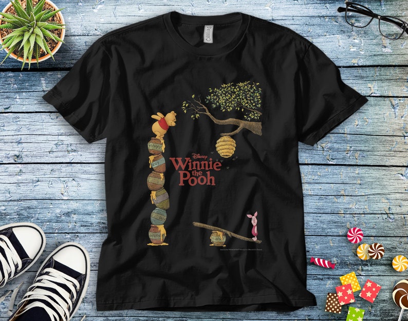 Winnie The Pooh Cute Pooh And Piglet Honey Pot Stack Disney Unisex Tee Adult T-shirt Kid Shirt Long Sleeve Hoodie Sweatshirt Woman's Tank