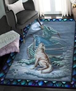 Wolf Large Area Rugs, Dragon Wolf Moon Rug, Dragon Area Rug, Dragon Themed Rugs, Gift For Dragon Lovers, Personalized Rug, Carpet For Living Room, Bedding Room Home Decor DG174