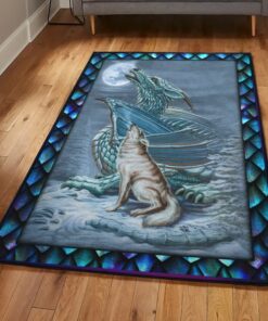 Wolf Large Area Rugs, Dragon Wolf Moon Rug, Dragon Area Rug, Dragon Themed Rugs, Gift For Dragon Lovers, Personalized Rug, Carpet For Living Room, Bedding Room Home Decor DG174