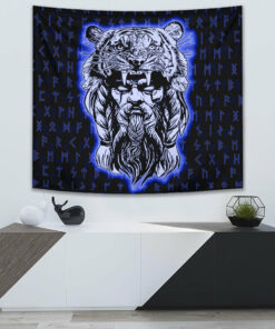 Wolf Odin Viking Set Blue Tapestry for Wall Décor