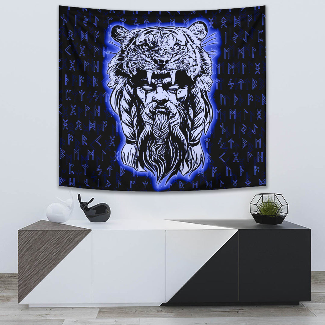 Wolf Odin Viking Set Blue Tapestry for Wall Décor