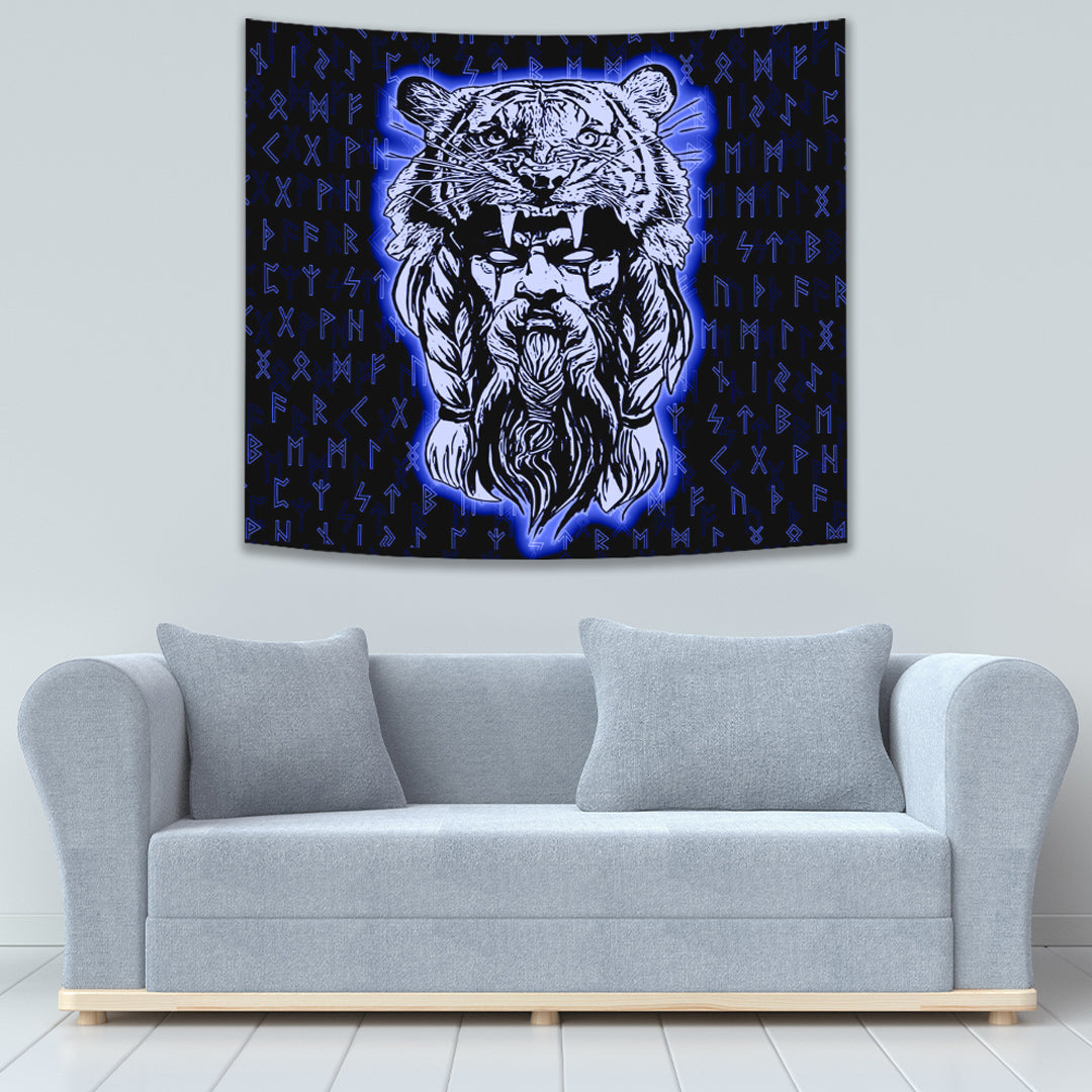 Wolf Odin Viking Set Blue Tapestry for Wall Décor