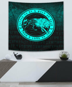 Wolf Of Odin Cyan Version Tapestry for Wall Décor