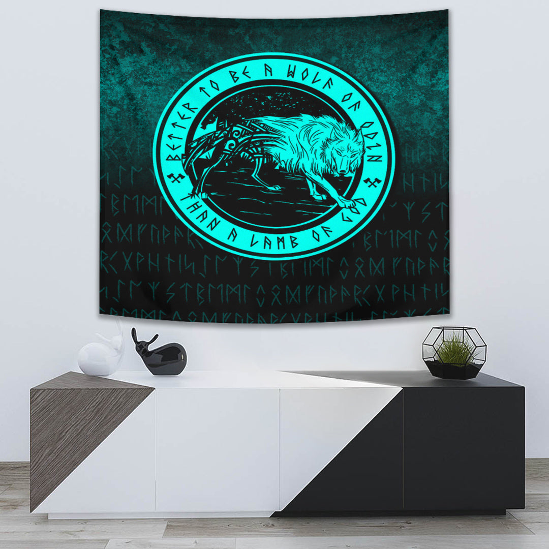 Wolf Of Odin Cyan Version Tapestry for Wall Décor