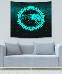 Wolf Of Odin Cyan Version Tapestry for Wall Décor