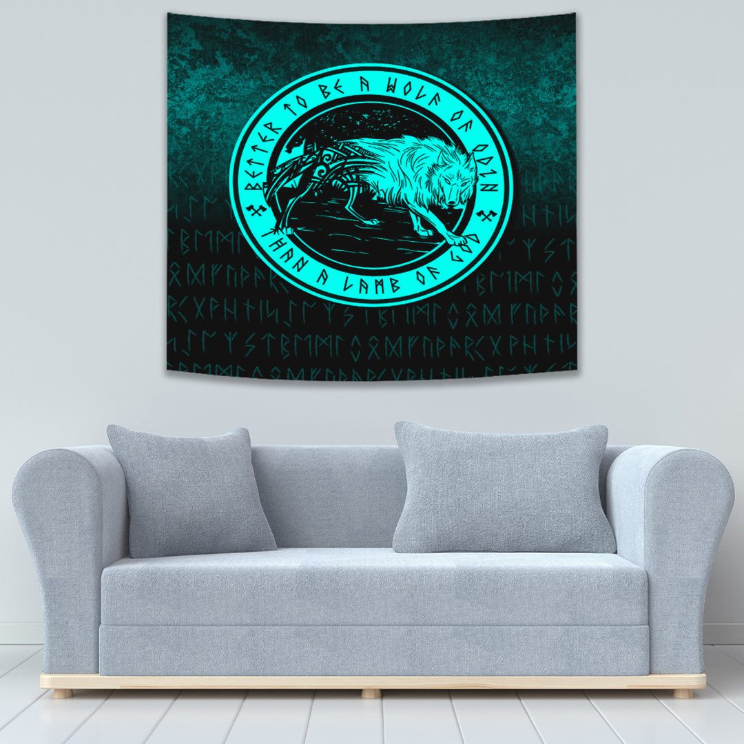 Wolf Of Odin Cyan Version Tapestry for Wall Décor