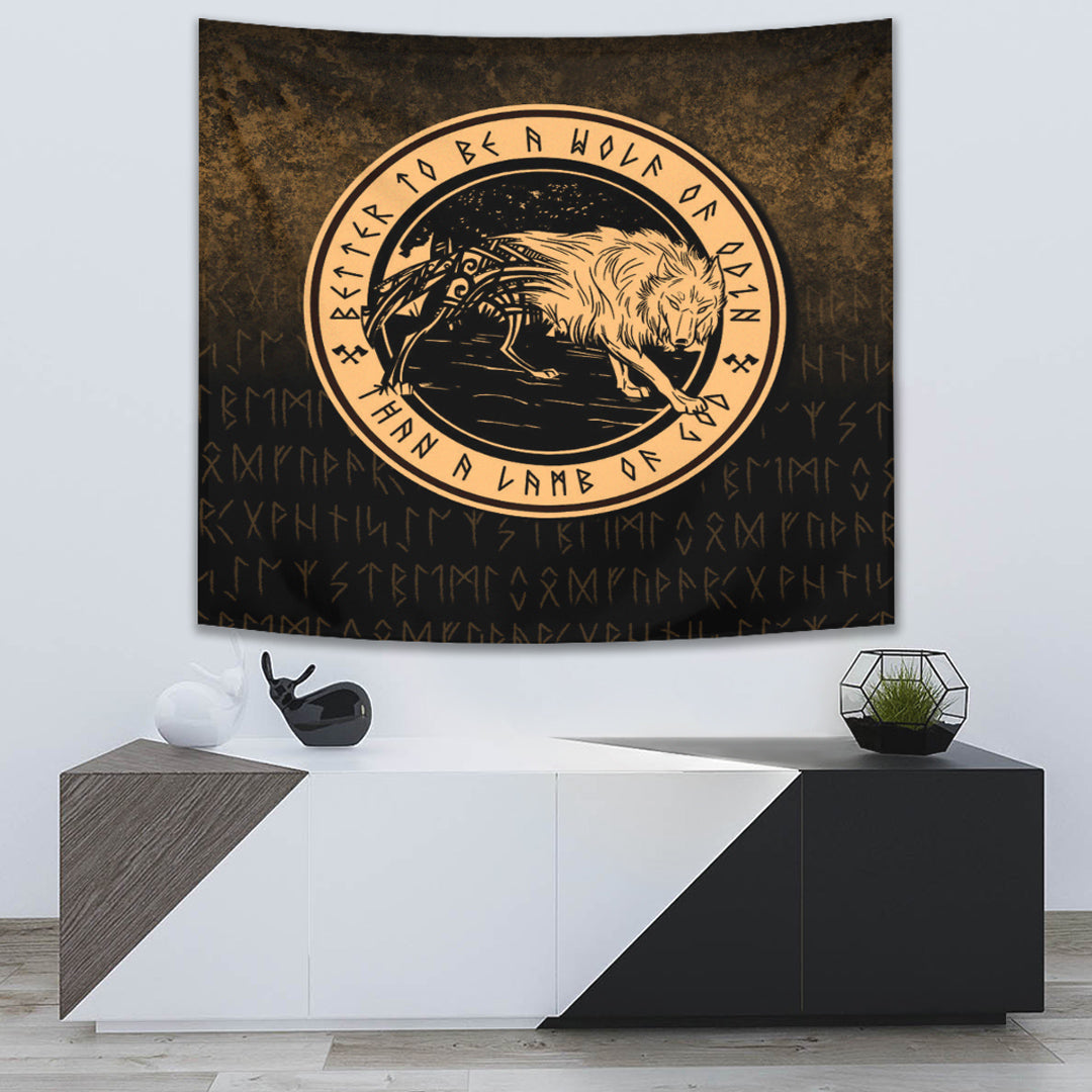 Wolf Of Odin Gold Version Tapestry for Wall Décor