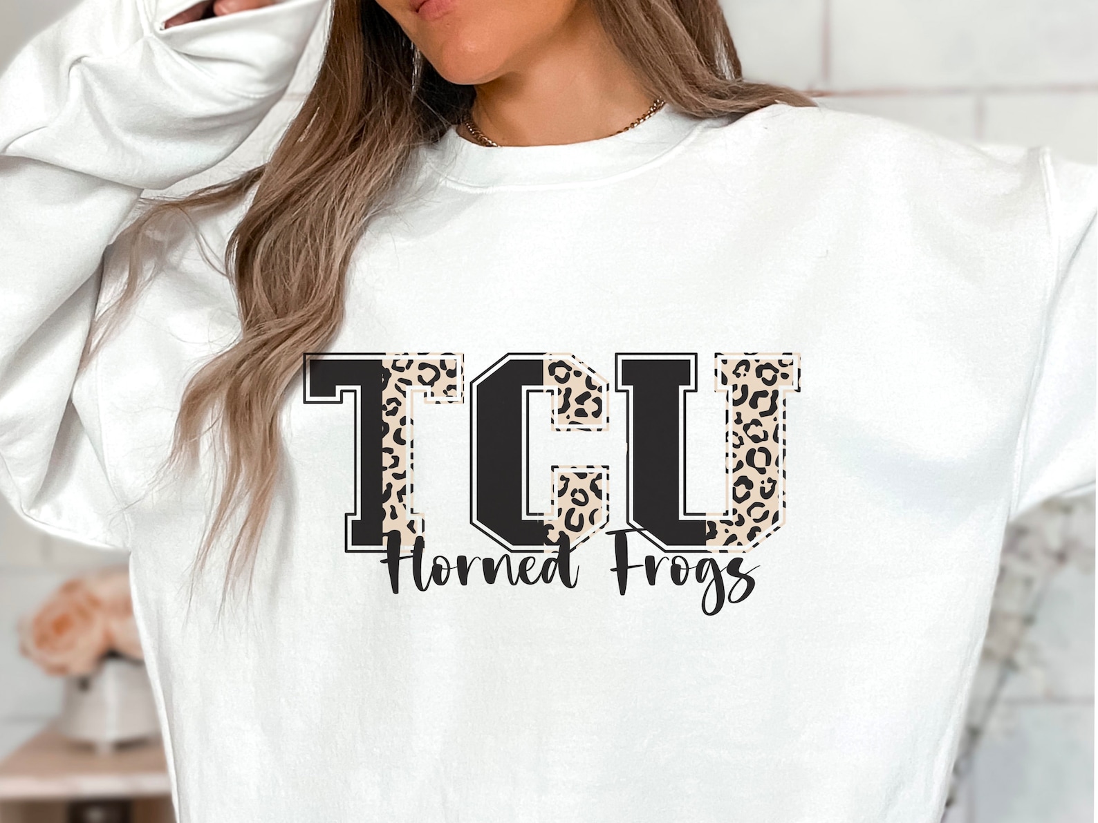 Womens TCU Football Sweatshirt, Cheetah TCU Shirt, Horned Frogs Sweatshirt, Trendy Football Shirt