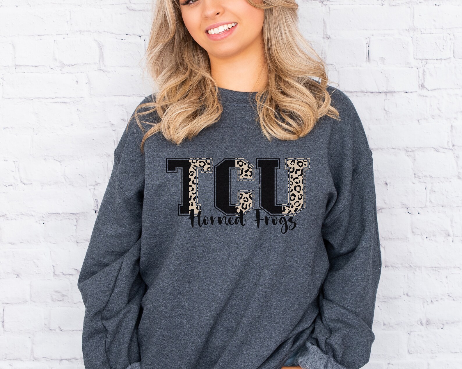 Womens TCU Football Sweatshirt, Cheetah TCU Shirt, Horned Frogs Sweatshirt, Trendy Football Shirt