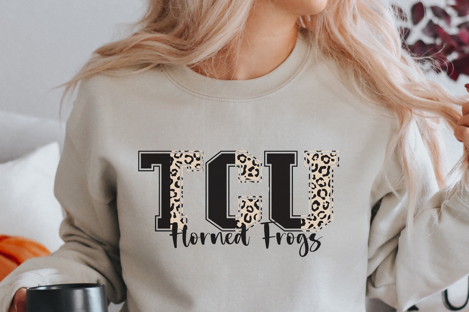 Womens TCU Football Sweatshirt, Cheetah TCU Shirt, Horned Frogs Sweatshirt, Trendy Football Shirt