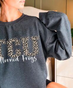 Womens TCU Sweatshirt, Leopard TCU Shirt, Horned Frogs Sweatshirt, TCU Football Shirt, University Football Fan Shirt, TCU Shirts Gift for Fans