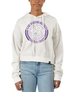 Women's Uscape Apparel White TCU Horned Frogs Pigment Dyed Fleece Crop Hoodie, University Football Fan Shirt, TCU Shirts Gift for Fans