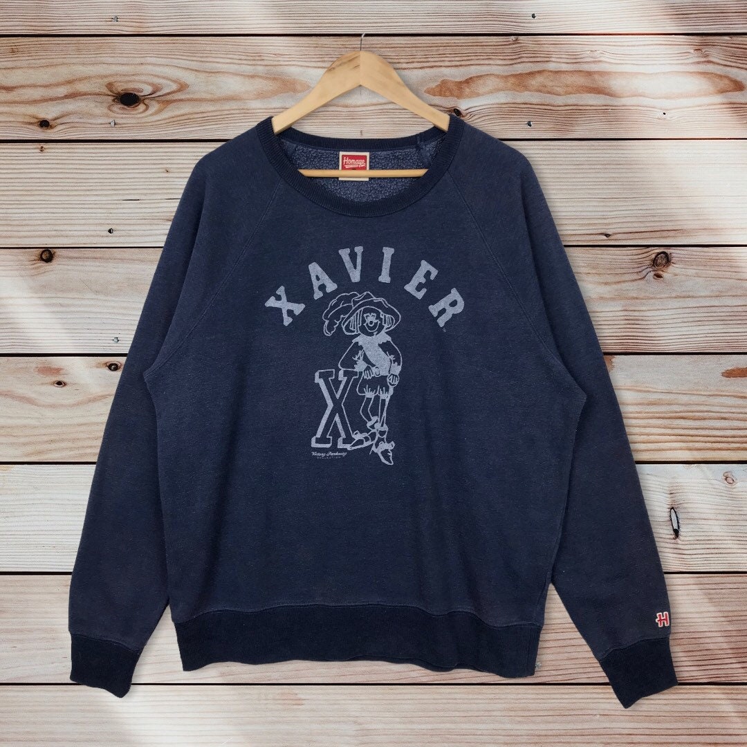 Xavier University Crew Neck Sweatshirt Printed Spell Out Big Logo Souvenir Xavier University Sweater Pullover