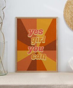 Yes Girl You Can Retro Motivational Quote Aesthetic Vintage 70s Poster Wall Art Canvas Prints