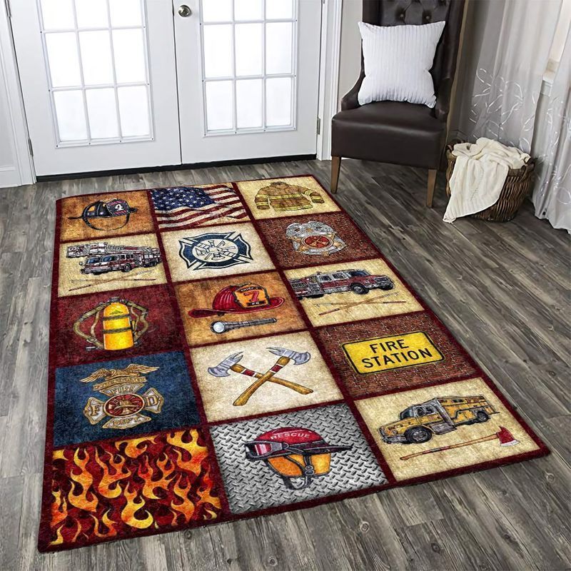 indispensable Tools Firefighter Rugs, Firefighter Area Rug, Fireman Carpet Gifts for Dad, Son, Fireman, Firefighter Lovers