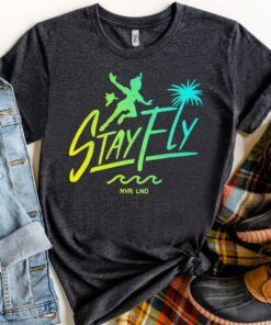 isney Peter Pan Stay Fly Text Silhouette Poster Shirt, Magic Kingdom Holiday Trip Unisex T-shirt Family Birthday Gift Adult Kid Toddler Tee