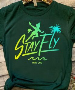 isney Peter Pan Stay Fly Text Silhouette Poster Shirt, Magic Kingdom Holiday Trip Unisex T-shirt Family Birthday Gift Adult Kid Toddler Tee