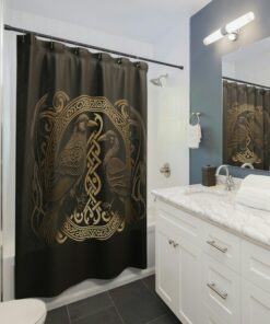 Huginn and Munin Viking Shower Curtain, Viking Knotwork, Viking Story Shower Curtains Housewarming Gift