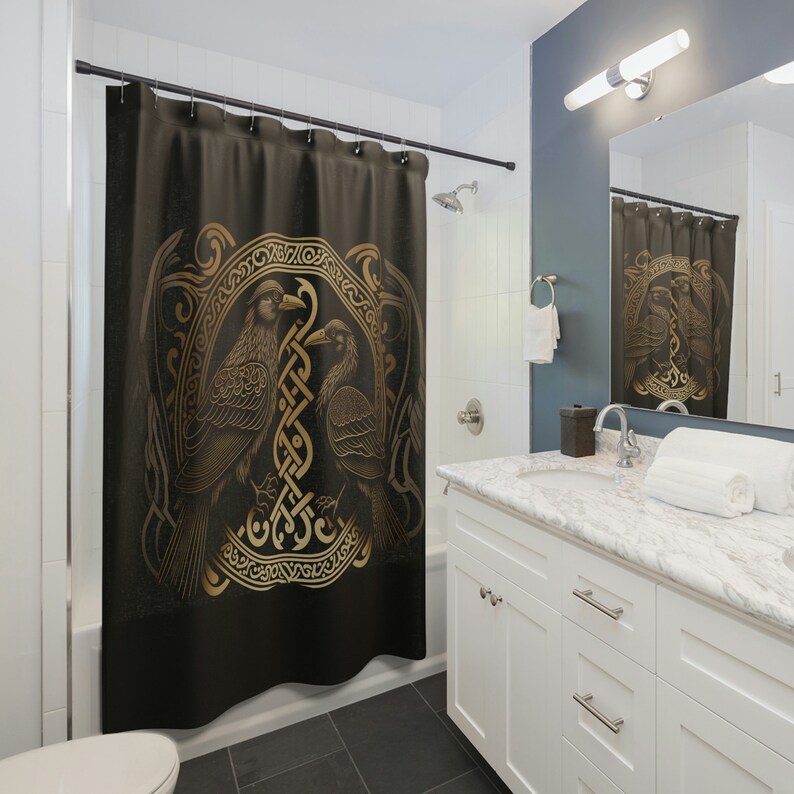 Huginn and Munin Viking Shower Curtain, Viking Knotwork, Viking Story Shower Curtains Housewarming Gift