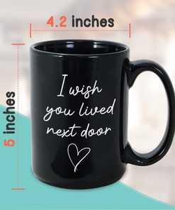 15 oz Friendship Coffee Mug - I Wish You Lived Next Door for Housewarming, BFFs, Soulmates