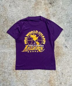 1984-85’ NBA Los Angeles Lakers World Championship Tshirt Pullover Hoodie Crewneck Sweatshirt Reprinted Full Color Full Size Gifts for NBA Fans