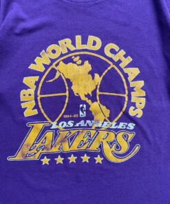1984-85’ NBA Los Angeles Lakers World Championship Tshirt Pullover Hoodie Crewneck Sweatshirt Reprinted Full Color Full Size Gifts for NBA Fans