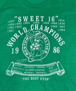 1986 Vintage Style NBA Boston Celtics Sweet 16 Basketball Tshirt Pullover Hoodie Crewneck Sweatshirt Reprinted Full Color Full Size Gifts for NBA Fans