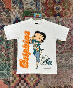 1993 Vintage Style NFL Miami Dolphins Betty Boop Pin Up Girl Tshirt Pullover Hoodie Crewneck Sweatshirt Reprinted Full Color Full Size Gifts For NFL Fans