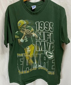 1995 Brett Favre Green Bay Packers Tshirt Pullover Hoodie Crewneck Sweatshirt Reprinted Full Color Full Size Gifts For NFL Fans