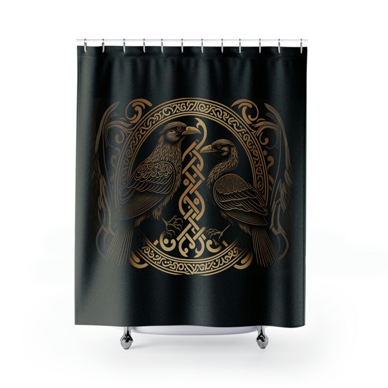Huginn and Munin Viking Shower Curtain, Viking Knotwork, Viking Story Shower Curtains Housewarming Gift - Image 2