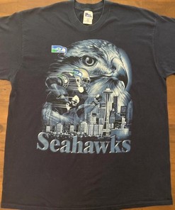 2001 Vintage Style NFL Seattle Seahawks Graphic Tshirt Pullover Hoodie Crewneck Sweatshirt Reprinted Full Color Full Size Gifts For NFL Fans