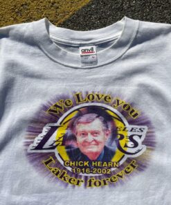 2002 NBA Los Angeles Lakers Chick Hearn Memorial Tshirt Pullover Hoodie Crewneck Sweatshirt Reprinted Full Color Full Size Gifts for NBA Fans