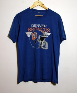 80s Football Denver Broncos T-Shirt L Football 90s Tshirt Pullover Hoodie Crewneck Sweatshirt Reprinted Full Color Full Size Gifts For NFL Fans
